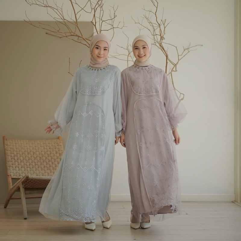 Heinda Dress by Oclo | Dress gamis brukat brocade tile lace premium raya collection oclo