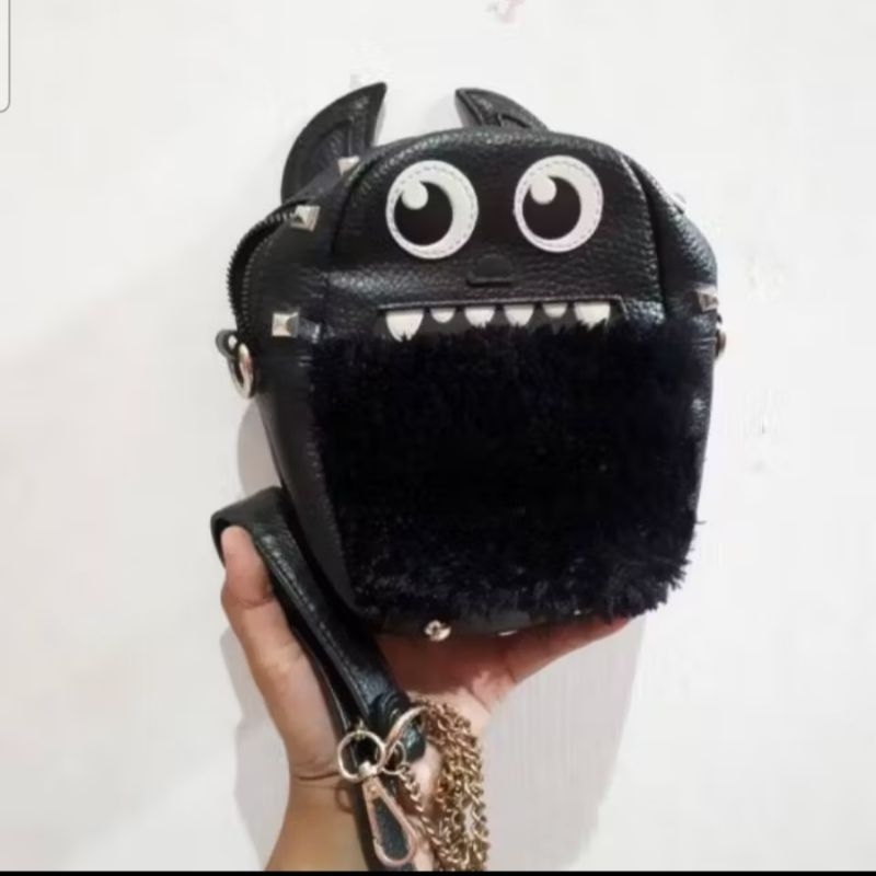 [HQ] Tas Selempang Sling Bag Hitam Black Monster Milk Teddy