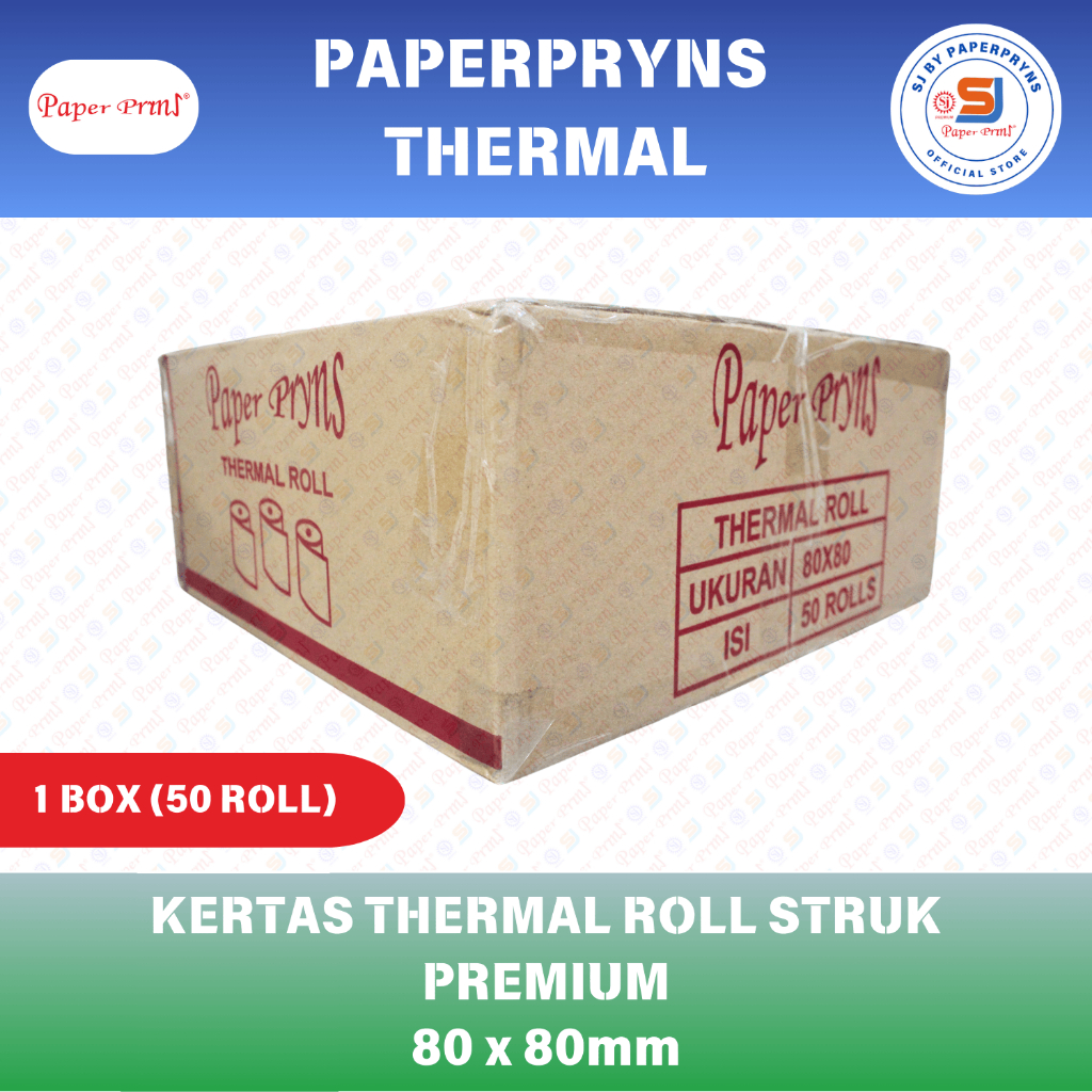 

PAPERPRYNS Kertas Thermal Roll Struk Premium 80 x 80mm - 1 BOX (ISI 50 ROLL)