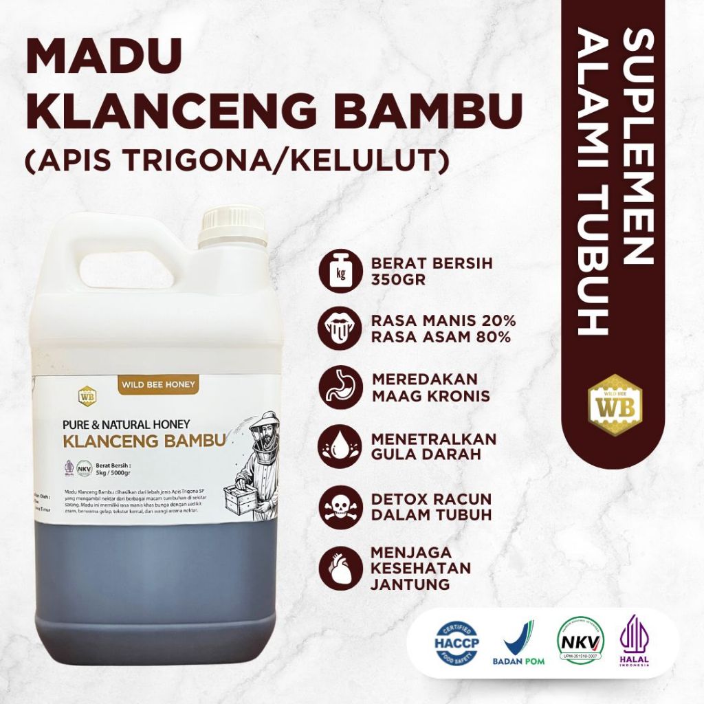 

WB Wild Bee Madu Curah Asli - Madu Klanceng 5 kg Bersertifikat / Madu Wild Bee / Lebah Apis Trigona Kelulut - Beli 10 Gratis 1