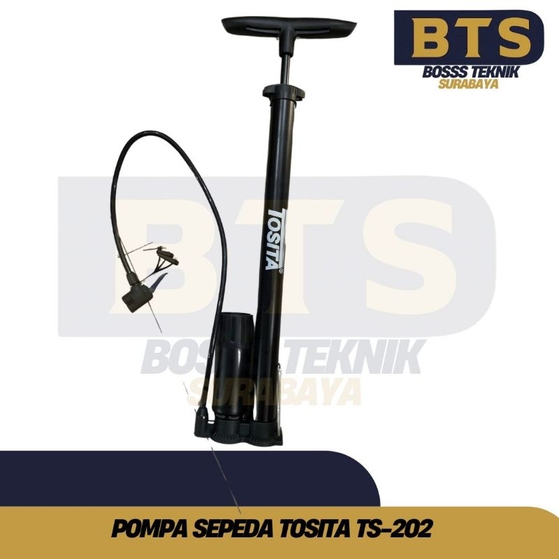 Pompa sepeda Tosita TS-202 pompa sepeda tabung + meter heavy duty ban sepeda motor sepeda gunung sep