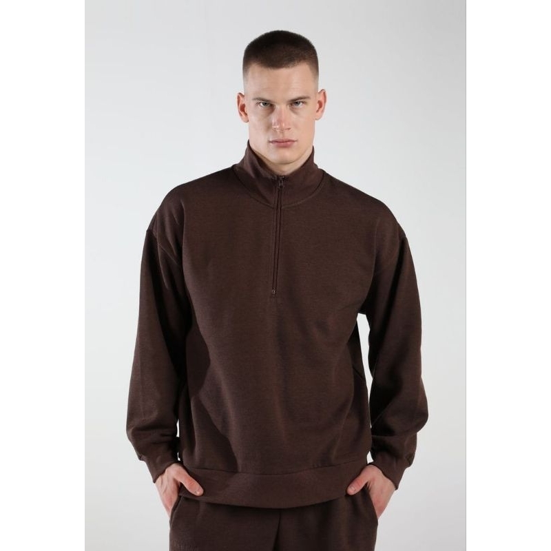 Half Zipper Sweater Pria Wanita Sweatshirt Turtelneck HalfZip