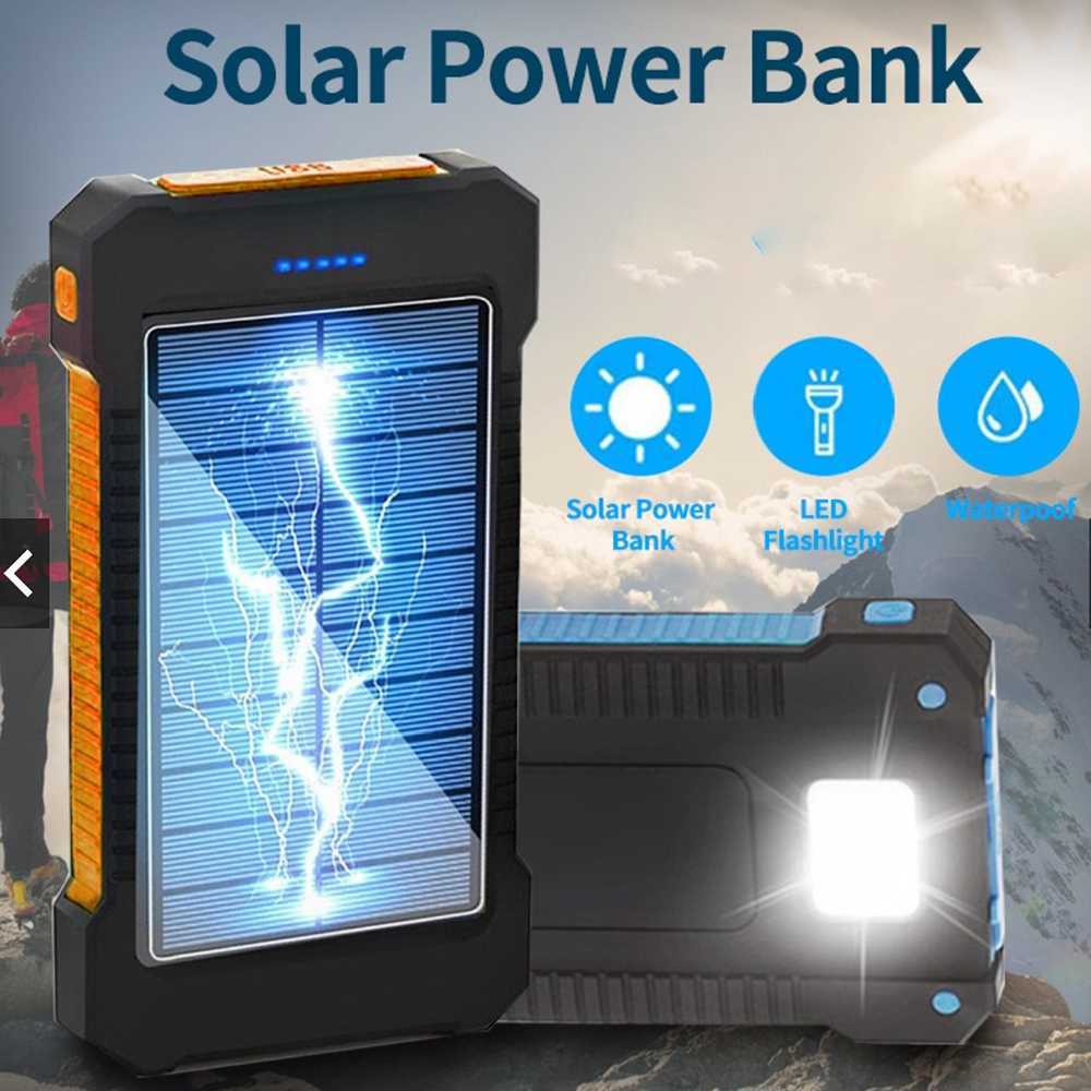 Powerbank Solar Panel Surya LED Kapasitas 10.000Mah Waterproof Tahan Lama
