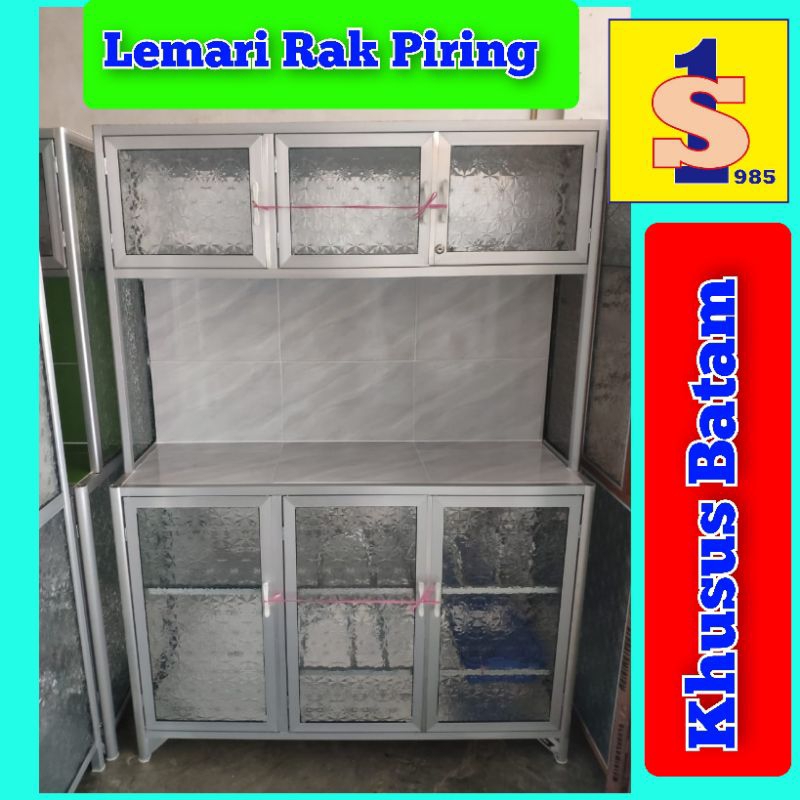 Lemari Rak Piring aluminium kaca keramik polos/LEMARI DAPUR/lemari kitchen (KHUSUS BATAM)