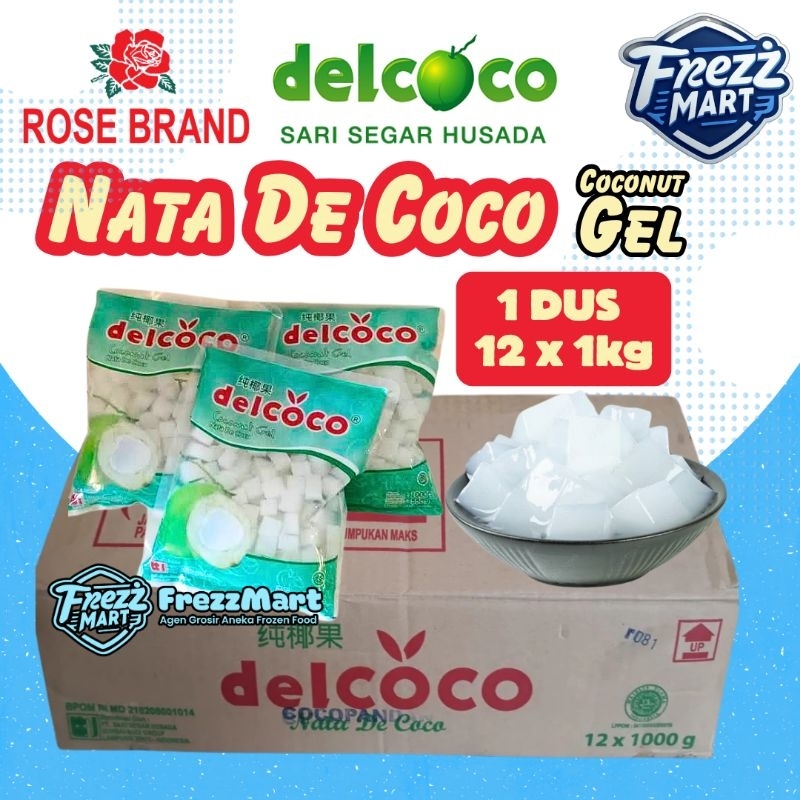 

(Per Dus) 1kg Delcoco Nata De Coco isi 12 Pcs Coconut Gel Topping Jelly By Rose Brand Minuman Segar Lebaran