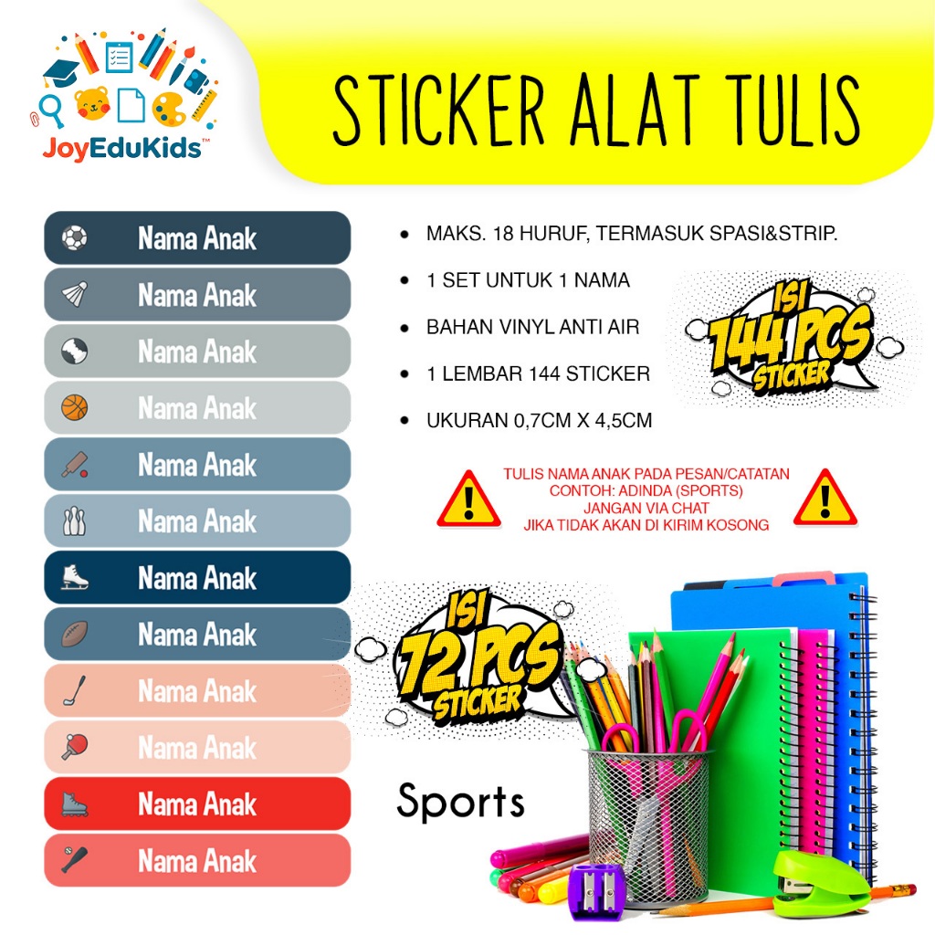 

Stiker Custom Nama Anak Sport 72pcs | Lucu & Anti Air untuk Buku Sekolah