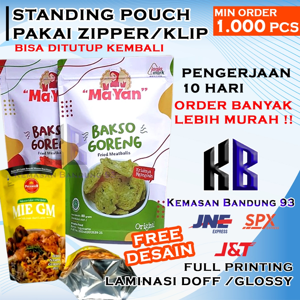 Cetak Kemasan Custom Standing Pouch Min Order 1.000 Pcs Pasang Ziplock/klip Full Printing Plastik Ma