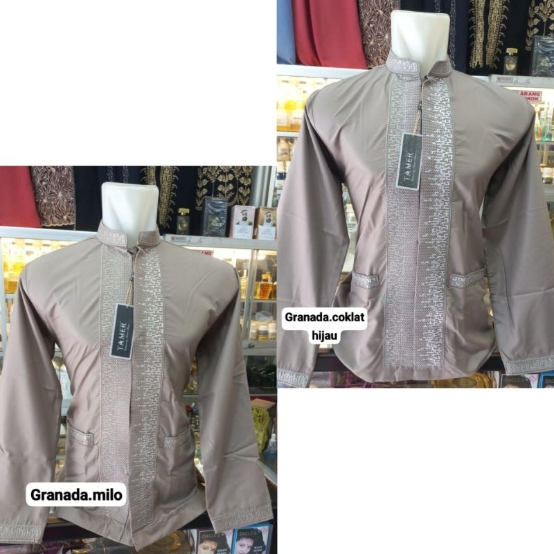 Baju Koko / Baju muslim Pria Tamer lengan panjang bordir katun premium Granada