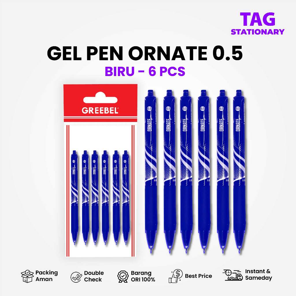 

GREEBEL PULPEN GEL / Gel Pen Ornate GP-505 0.5 Biru (6PCS/SET) / Ballpen Gel Bolpen Bolpoin Cetek