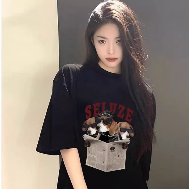 Kaos katun putih lengan pendek wanita musim panas 2025 musim panas 2025 pakaian meledak baru kemeja 