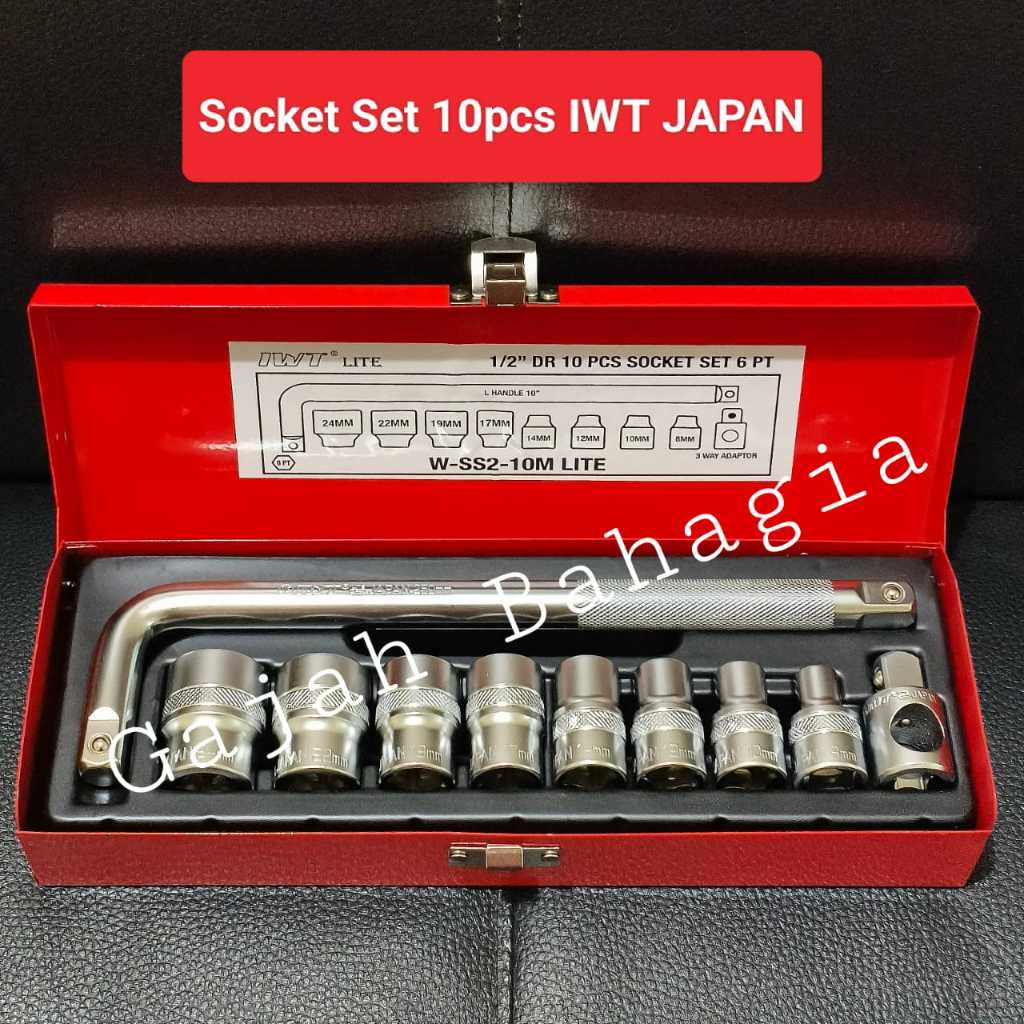 IWT Japan Kunci sok set 10 pcs 8 - 24mm 1/2 inch 6pt Socket Set shock