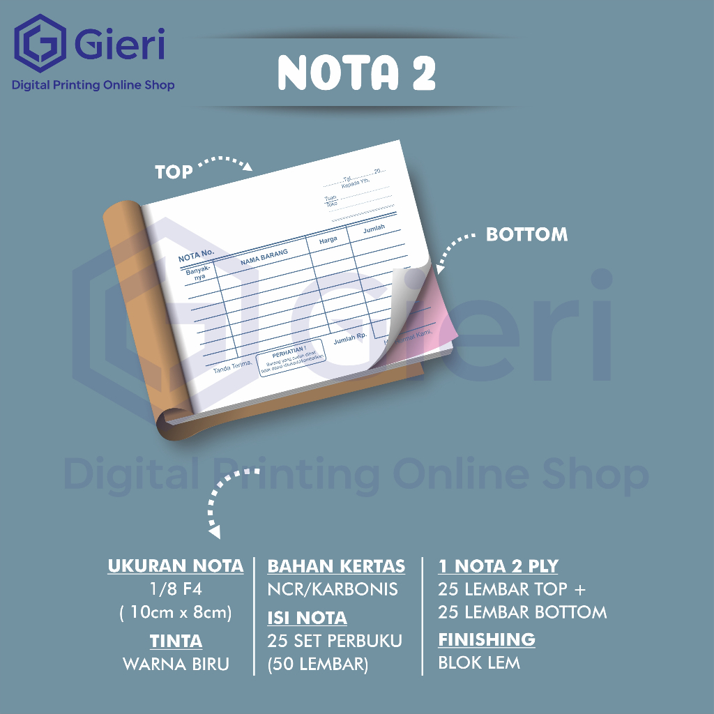 

Gieri - Nota Kontan Kecil 2 Fly / Nota Ukuran 10 cm x 8 cm