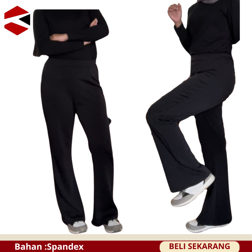 SPORTYTO - Celana Cutbray Korean style Bahan Spandex Celana Panjang Hitam Wanita