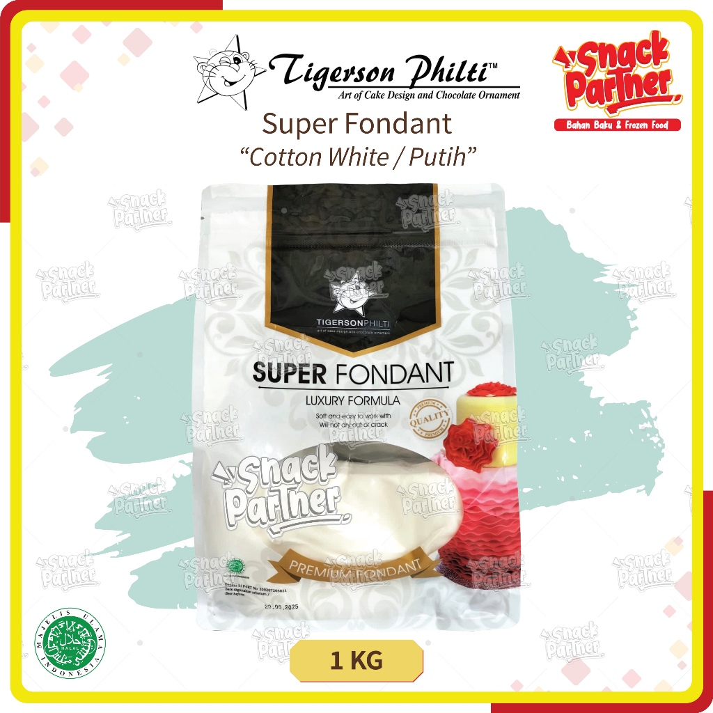 

TIGERSON - SUPER FONDANT PUTIH Vanilla Cotton White 1 KG - Gula Icing Penghias Kue FONDAX 1KG