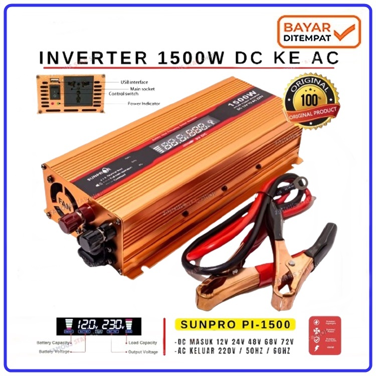 Inverter Power DC To AC 1500 Watt SUNPRO Pl-1500 With USB 5V / Power Inverter 1500 Watt
