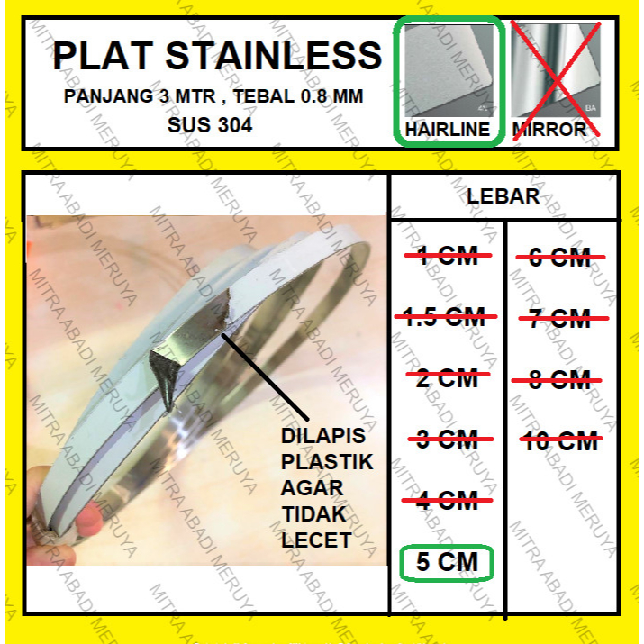 Plat Stainless Hairline 5 cm Plat Strip SS Lis Stainless