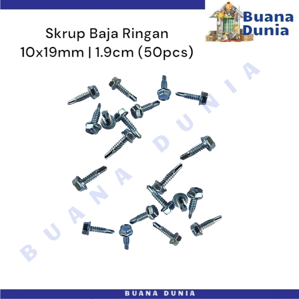 Skrup Baja Ringan 10x19mm | Sekrup Roofing 1.9cm | Mild Steel Bolts | (50Pcs)