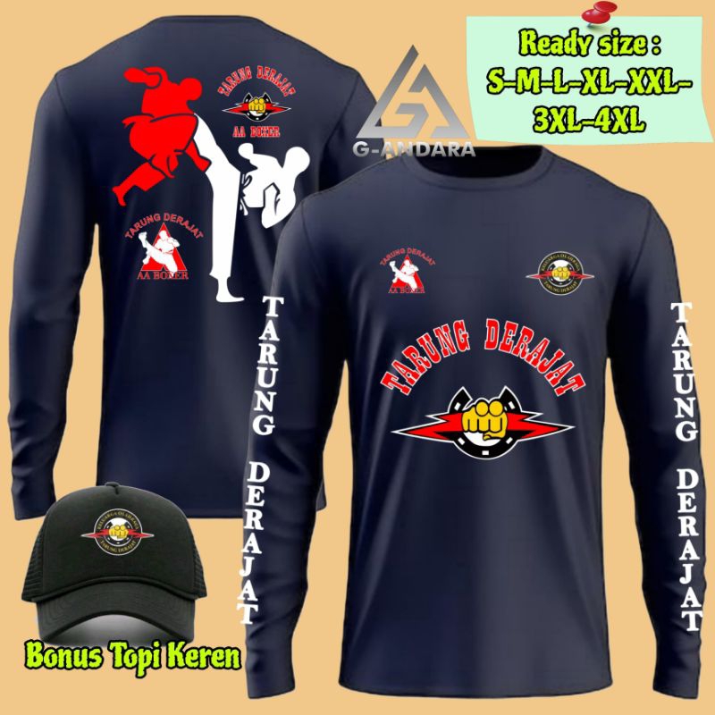 KAOS TARUNG DERAJAT AA BOXER DESAIN FULL DEPAN BELAKANG LENGAN READY LENGAN PANJANG BONUS TOPI