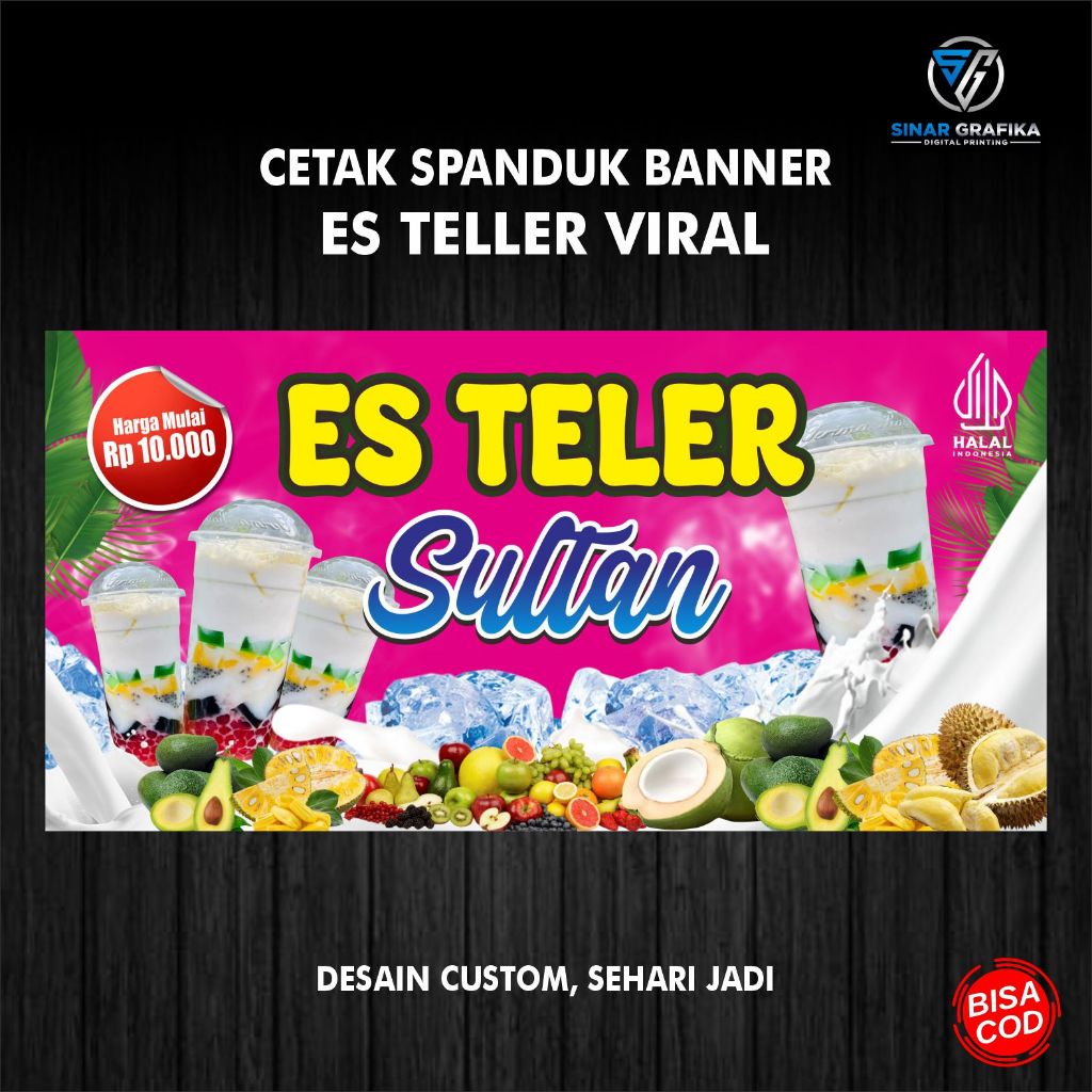 Cetak Spanduk Banner Es Teler Sultan Viral, Es Teler Simadu, Bisa Cod