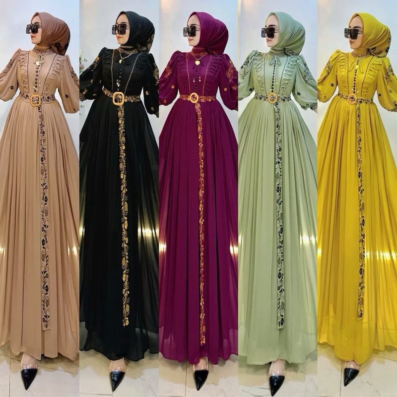 "NEW READYY" MAXI DRESS IKATAN CINTA CERUTY BORDIR BY SHR IMPORT PREMIUM // GAMIS SHR ORI // GAMIS C