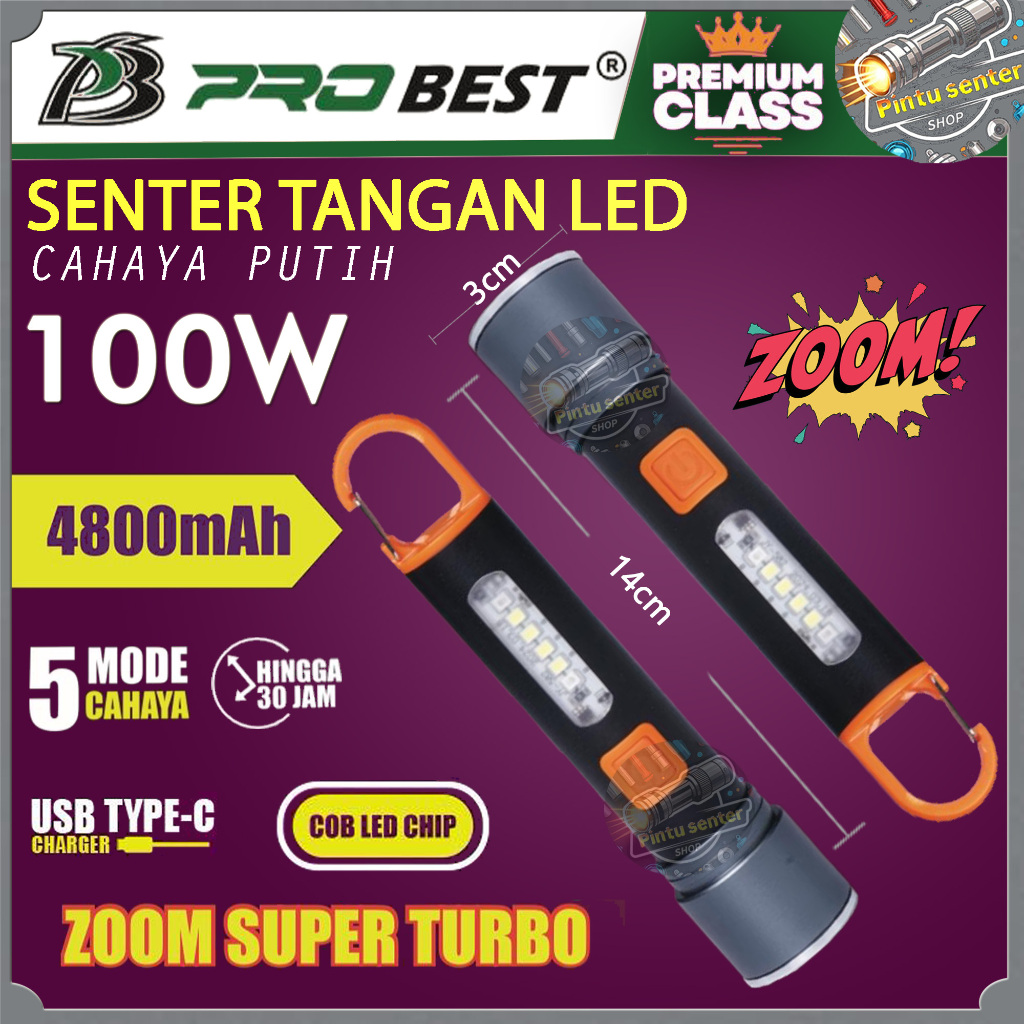 PROBEST Senter Tangan COB LED RGB Zoom In & Out Senter PREMIUM Ori Kualitas Super Bagus 100Watt 100W