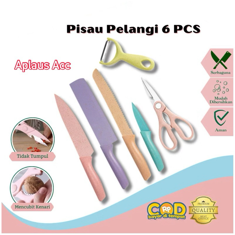 Pisau dapur set 6in1 stainless knife anti lengket isi 6pcs / Peralatan masak pisau