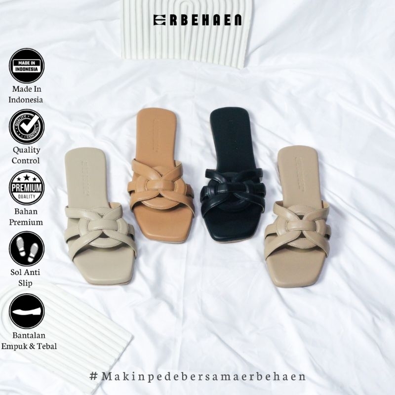 Erbehaen Sandal Wanita Flat Slop Kokop Teplek Simple Elegan Kode MR005