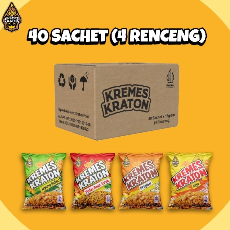 

Kremes Kraton Sachet Dus - 40 x 16g (4 Renceng) Original, Pedas Daun Jeruk, Keju, Jagung Bakar