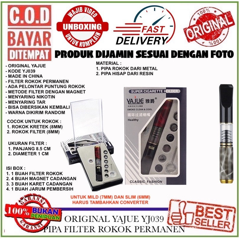 C.O.D Pipe Holder Yajue YJ039 Pipa Saringan Asap Permanen Khusus 8mm Dengan Pelontar Puntung