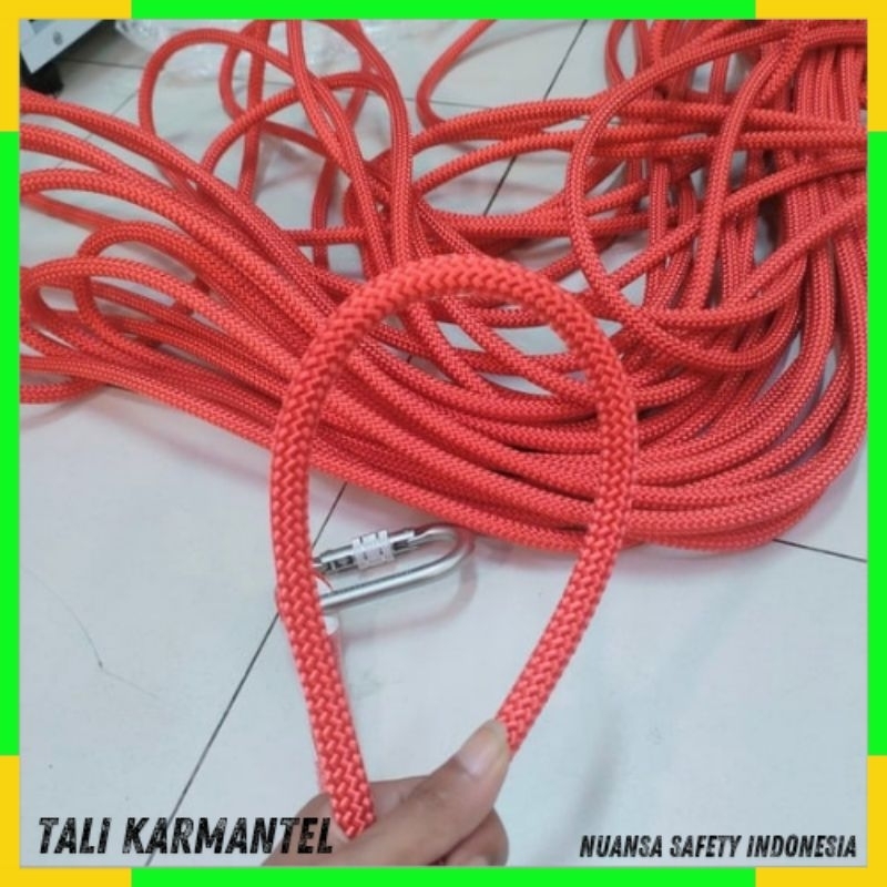 Tali Karmantel 12mm x 100 Meter Jahit Carabiner Tali Paracord 12mm + Carabiner
