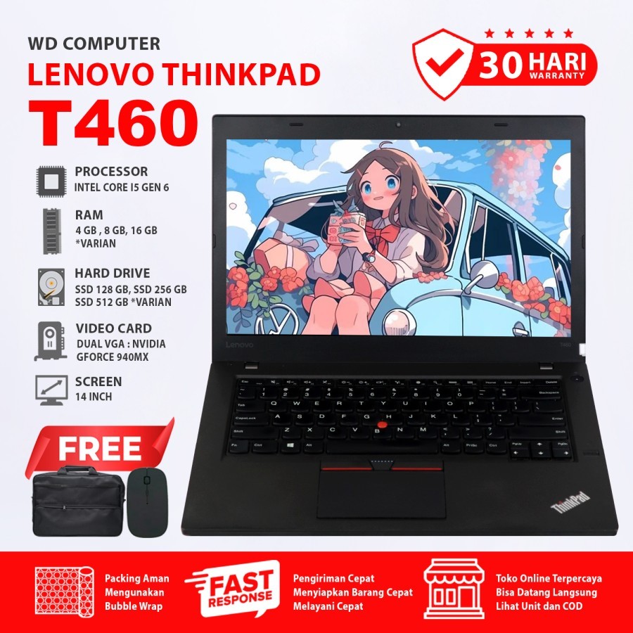 Lenovo T460 Dual VGA I Core I5 Gen 6 I Ram 16 Gb Ssd 1 TB I Windows 10 I Bonus Mouse Dan Tas