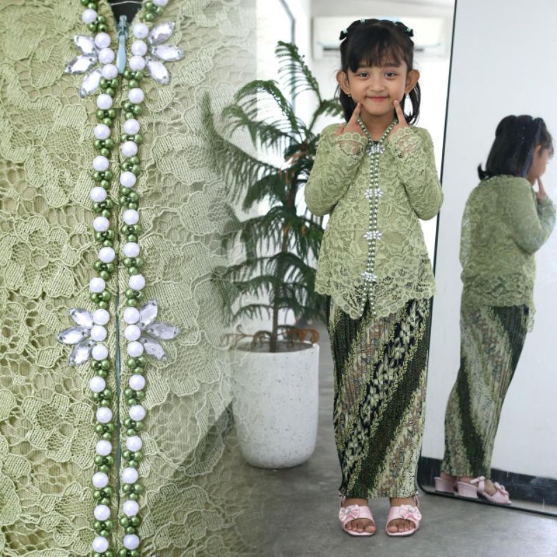 Setelan Kebaya Brukat Anak Encim Payet Modern / Kebaya Kartini / Kebaya Wisuda Anak Sd