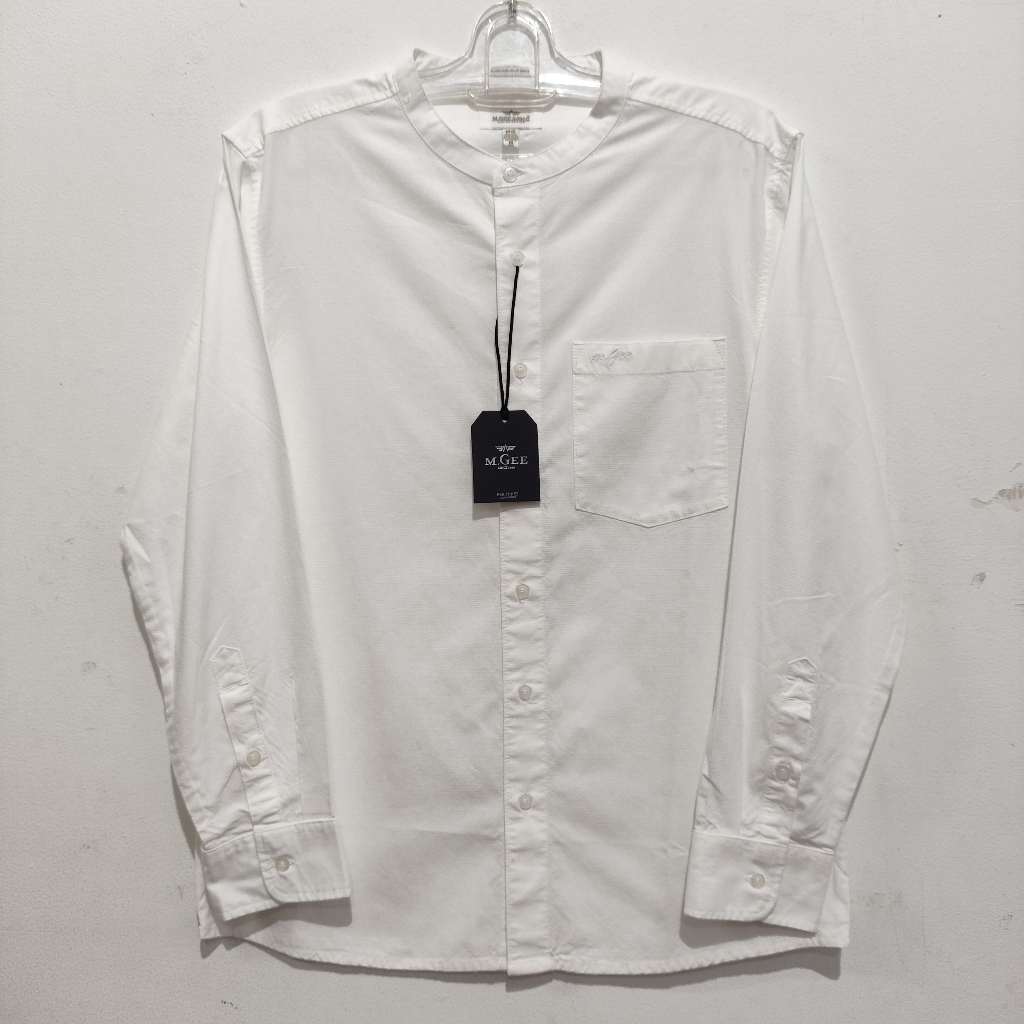 MGEE Kemeja Koko Pria Kerah Shanghai Putih Polos Lengan Panjang AKRR001