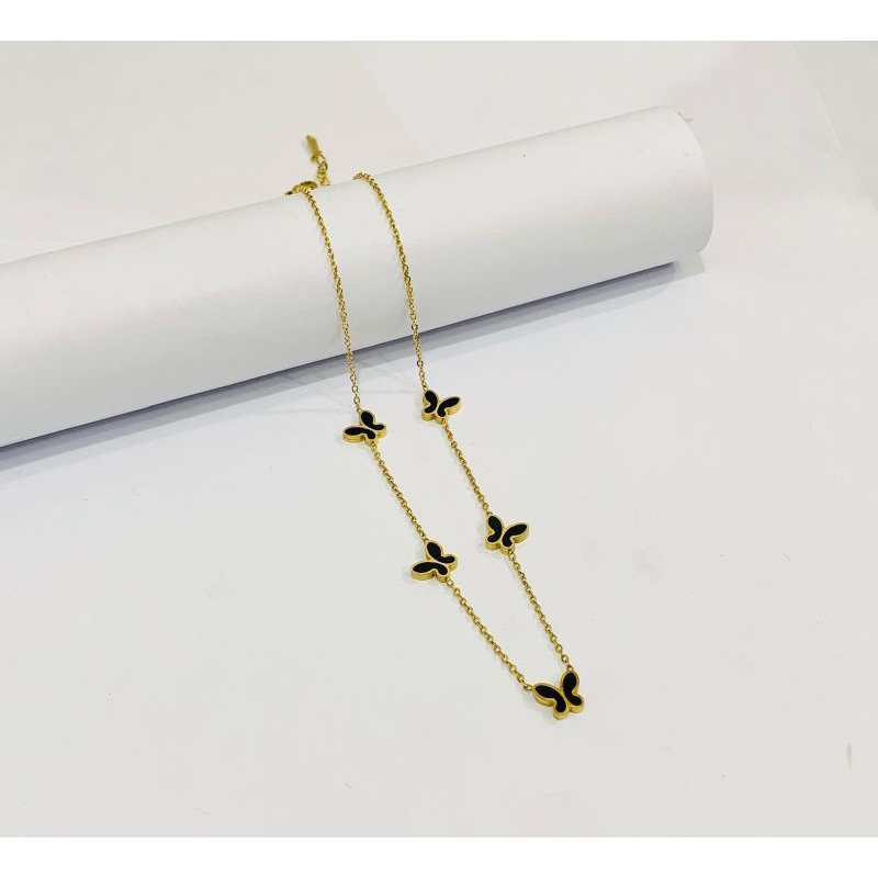 KALUNG WANITA DEWASA KUPU-KUPU TITANIUM CANTIK & ELEGAN PERHIASAN LAPIS EMAS PUTIH 24K ASLI ORI