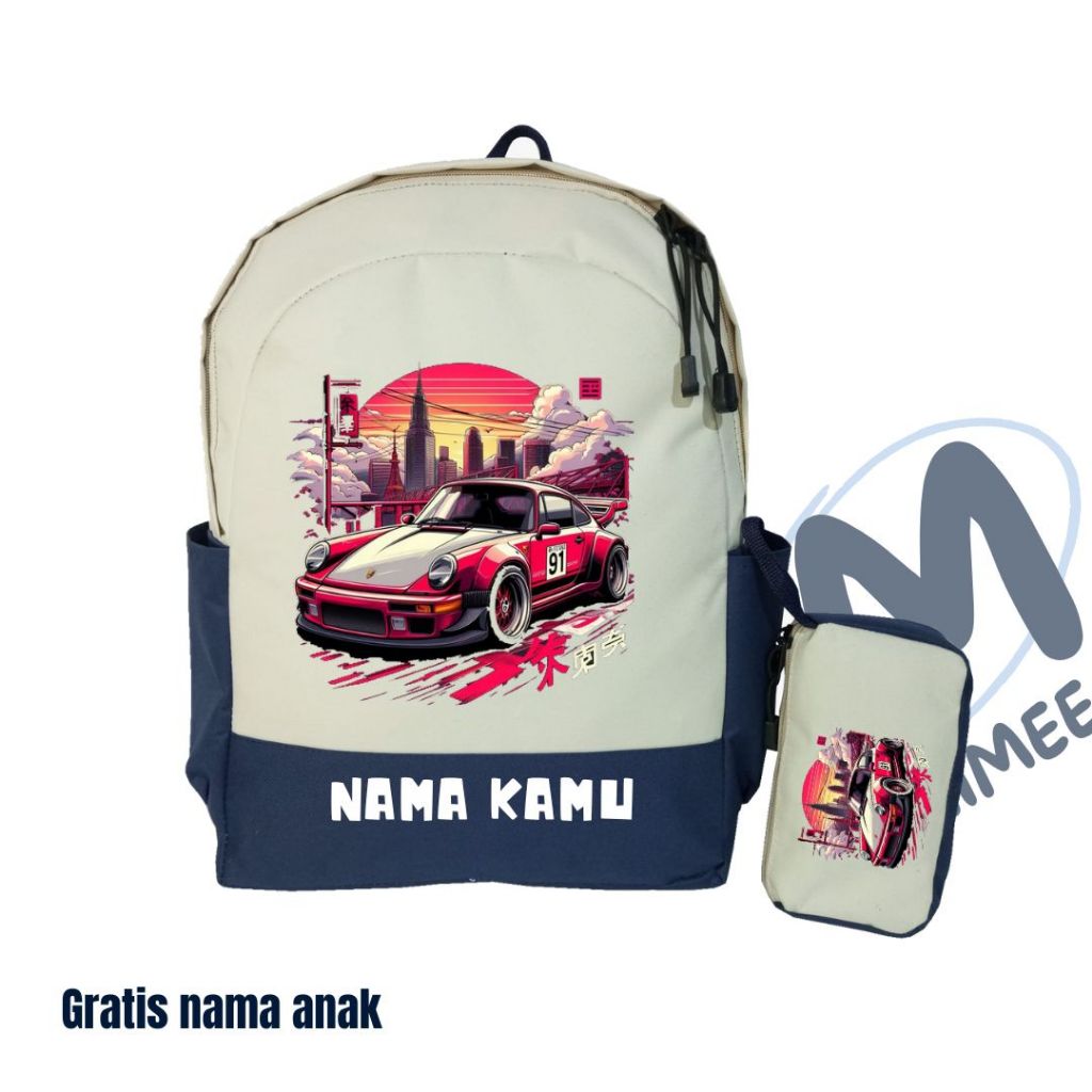 TAS ANAK CUSTOME MOBIL BALAP FREE NAMA +TAS PENGSIL