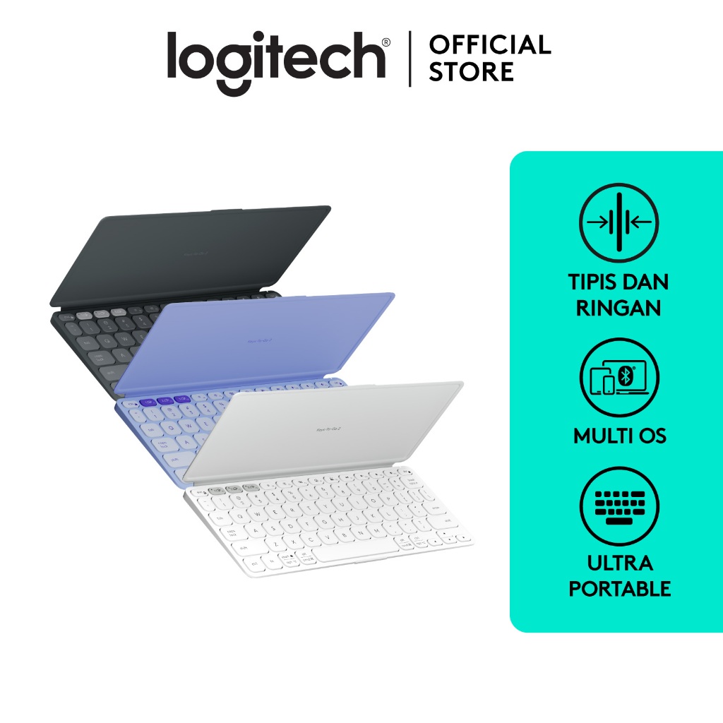 Logitech Keys-To-Go 2 Keyboard Bluetooth, Wireless (Nirkabel), Portable, Desain Ramping dengan Penut
