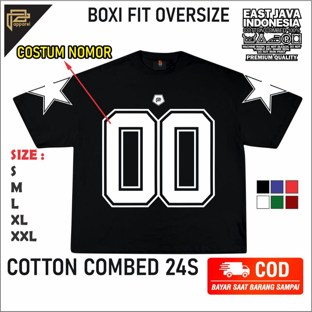 baju kaos BOXY FIT OVERSIZE Costum Request nama nomor sablon cotton combed 24s