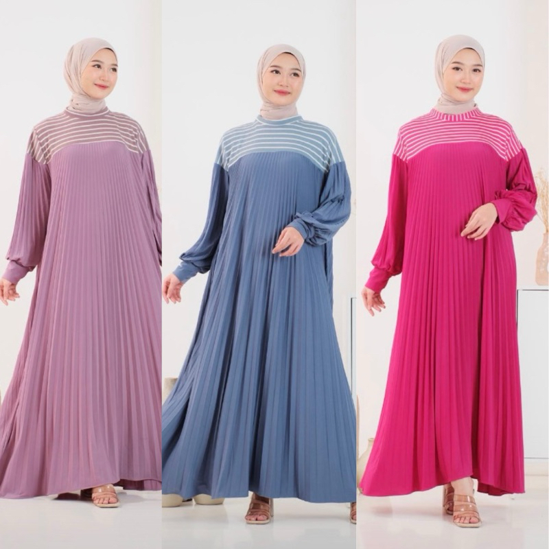 GAMIS PLISKET FAZURA STANDAR JUMBO, GAMIS RAYA SERIES PESTA, DRESS PLISKET SALUR GARIS TERBARU 2025