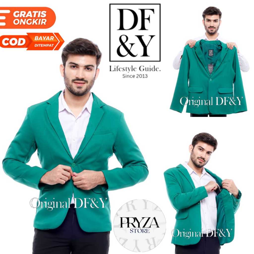 PRYZA Jas Blazer Pria Casual Original DF&Y  Hijau Tosca Kerja Kantor  Formal  Jas Style Korea Slimfi