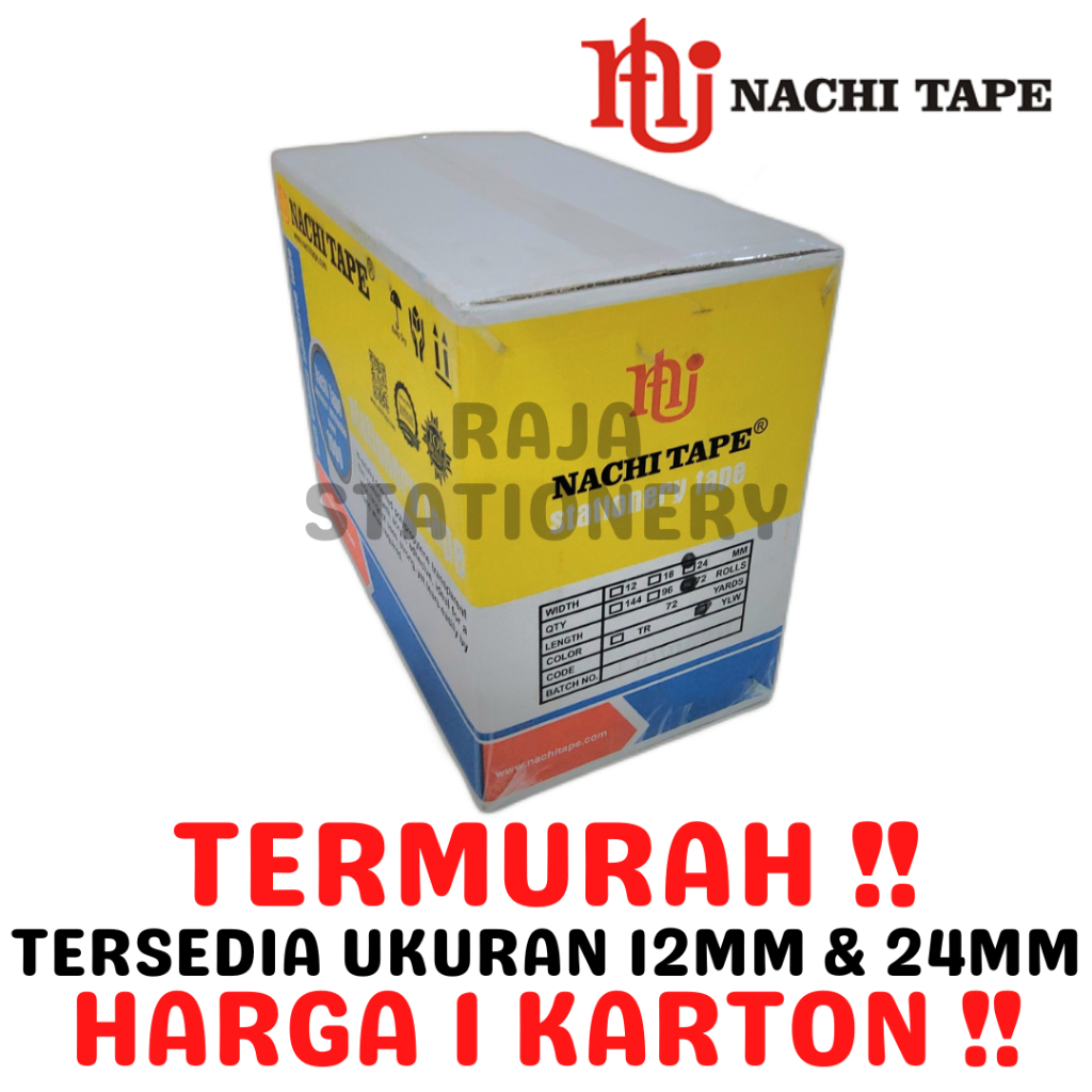 

NACHI STATIONERY TAPE 12mm 24mm SELOTIP SOLATIP ISOLASI NACHI LEM DUS [1 CTN]