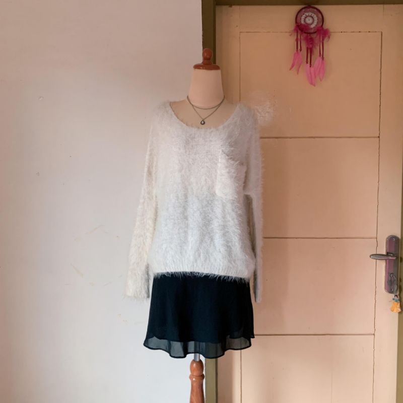 DAZZLIN Cream Fuzzy Sweater
