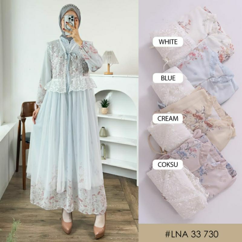 Ready gamis LNA motif kombinasi brukat (busui friendly)