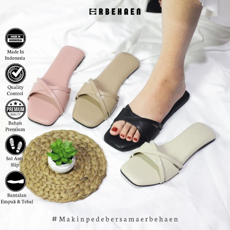 Erbehaen Sandal Wanita Slop Flat Teplek Simple Elegan Kode NN006