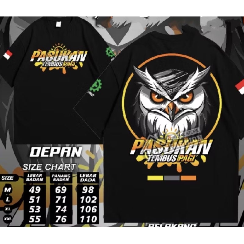 KAOS KEREN PASUKAN TEMBUS PAGI - OWL TERBARU  MOTIF SILVER - DESAIN KEREN EKSKLUSIF -T SHRT UNISEX