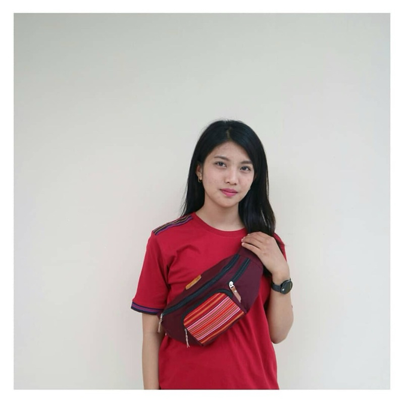 TAS PINGGANG WAIST BAG TENUN ASLI TORAJA MAROON 176