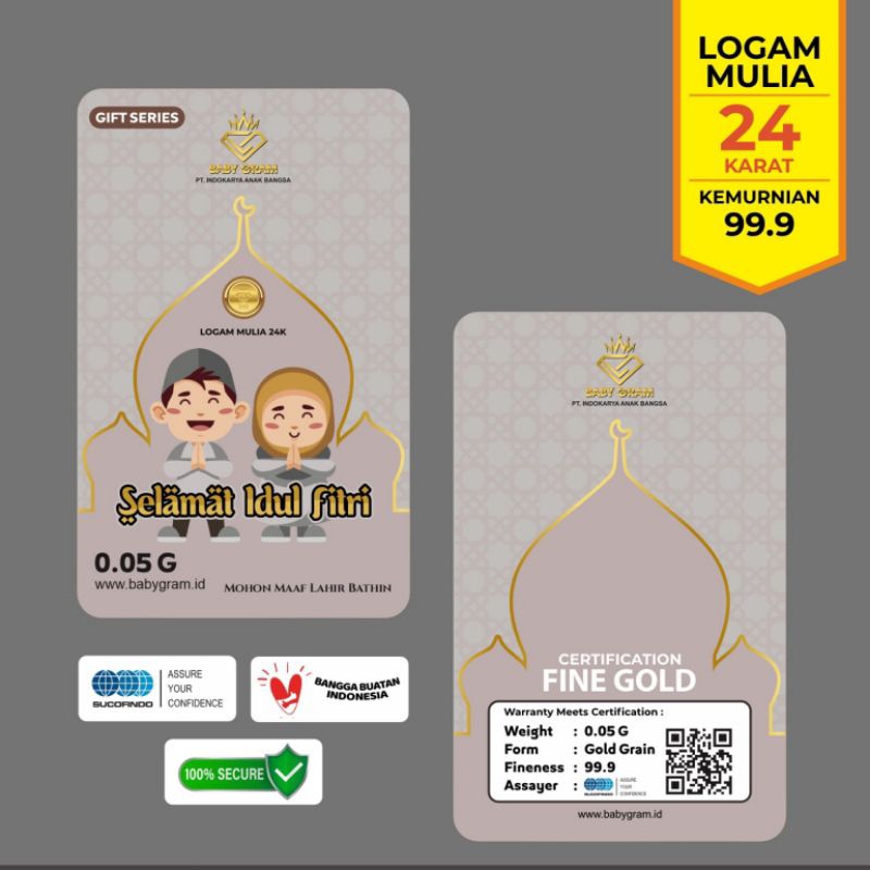 Baby Gram Idul Fitri 0,05 0.05 Gram Emas Mini Gold Logam Mulia 24 Karat