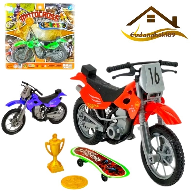 Mainan Anak Kendaraan Motor Cross Set Press Piala Medali Skateboard