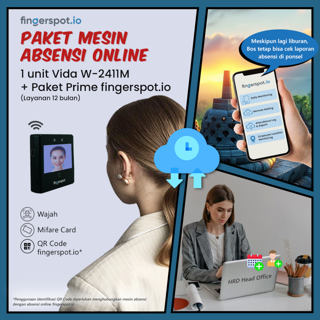 MESIN ABSENSI ONLINE FINGERSPOT VIDA W-2411M - MESIN ABSENSI WAJAH ONLINE 6 BULAN