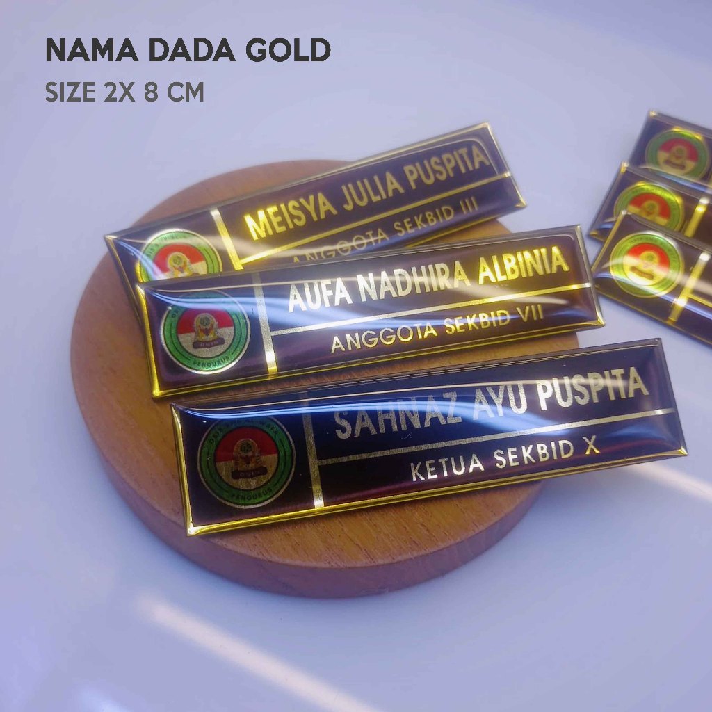 

Name Tag / Nama Dada / Papan Nama / grapholy / Custom Warna Gold