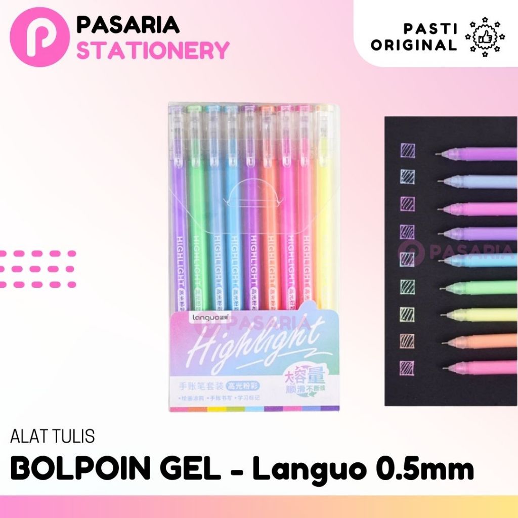 

Bolpoin Gel Languo Painting Gel Pen 0.5mm (isi 9pcs) Warna Pastel Highlight